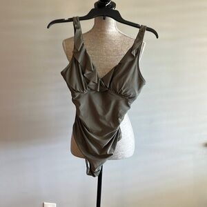 Cupshe size small one piece in a Camo color with deep v in front